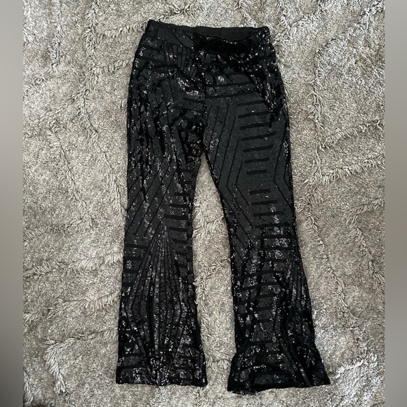 EVALESS Women Sequin Pants Sparkly Glitter High Waisted Wide Leg Flare Trousers - Picture 2 of 5